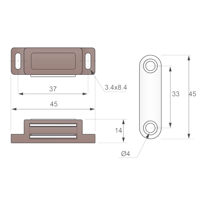 ZATRZASK ZAMEK MAGNETYCZNY MAGNES DO DRZWI SZAFEK Długość 45 mm
