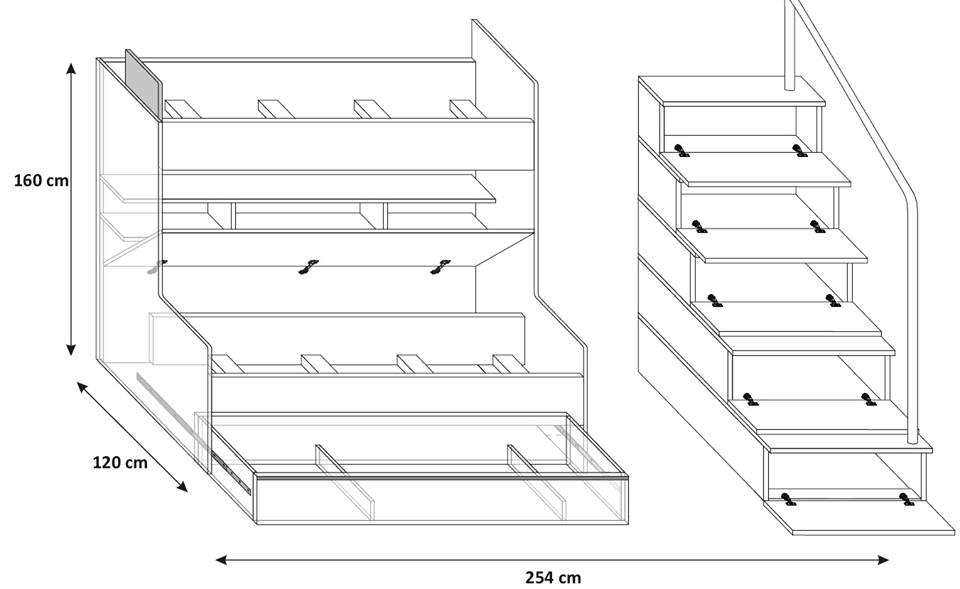 Łóżko piętrowe RAJ 2 BETA - długa barierka, fioletowy połysk Kod producenta KM - Raj 2 długa barierka