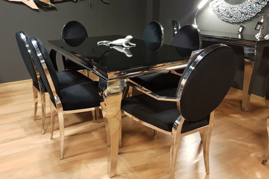 Stół Glamour 150 czarny T780 nowoczesny chromowany Szerokość mebla 150 cm