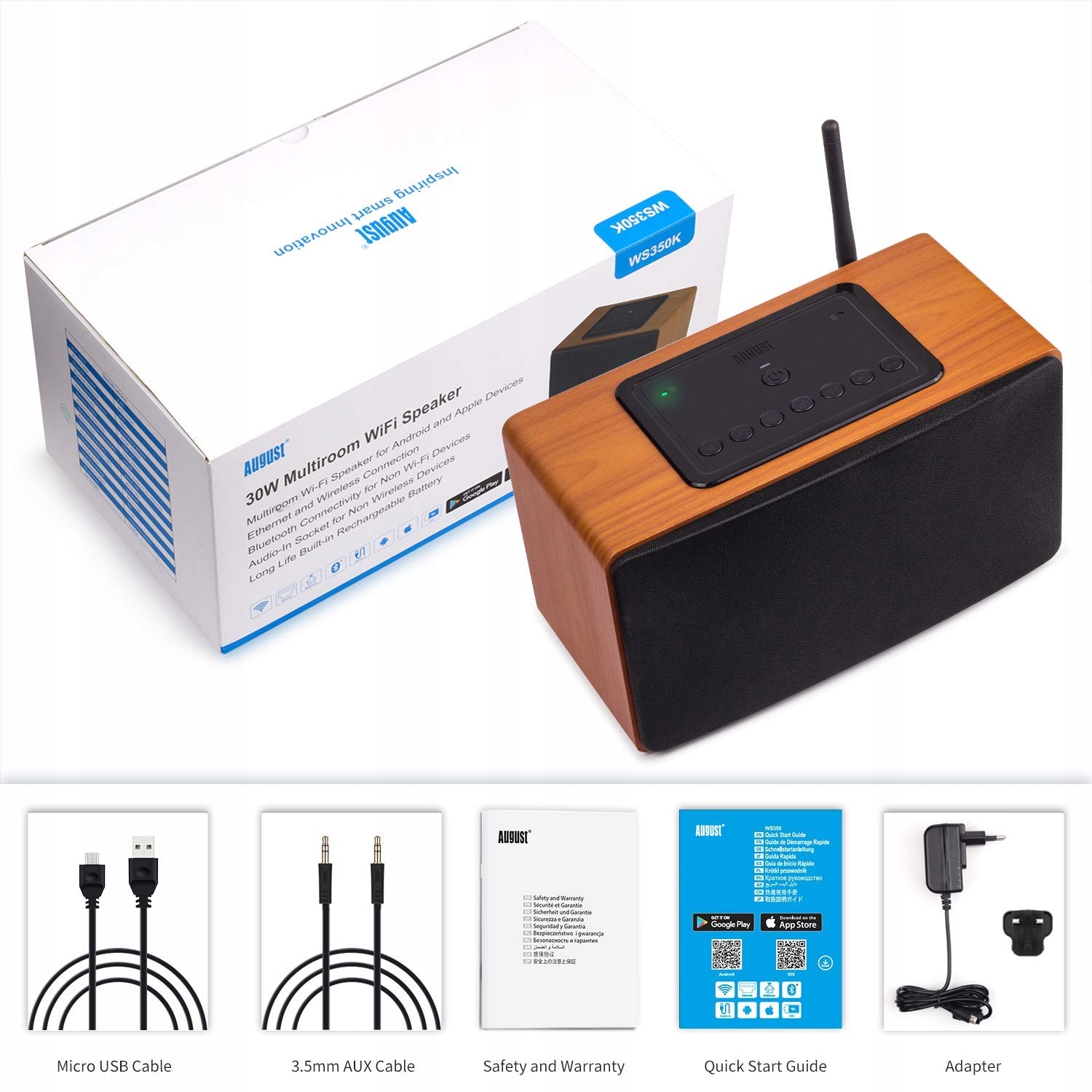 Enceinte WiFi Bluetooth Multiroom – AUGUST WS350 – Ethernet / Aux