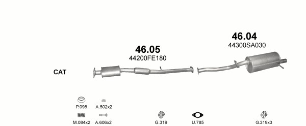 Tłumik końcowy Subaru Impreza 2 , 0 95 - 05r + комплект Номер каталозі запчастини 46 . 04 foto 0