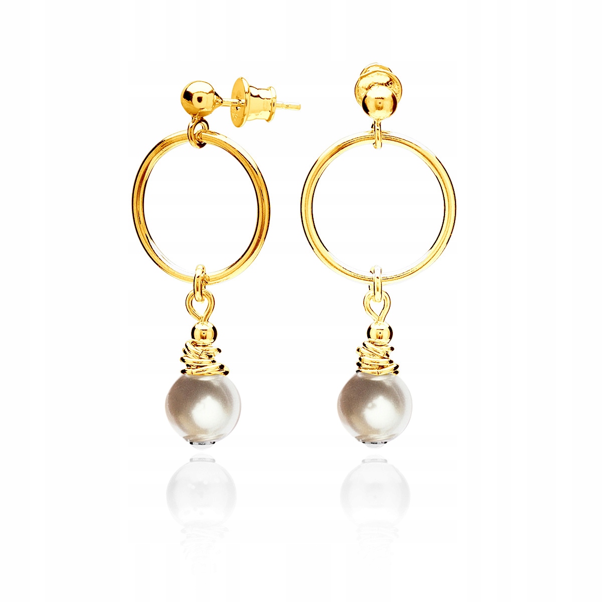 Náušnice s kroužky a perličkami, stříbrné, pozlacené