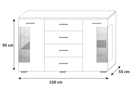 Komoda STILO -WYSOKI POŁYSK+ LED GRATIS Głębokość mebla 55 cm