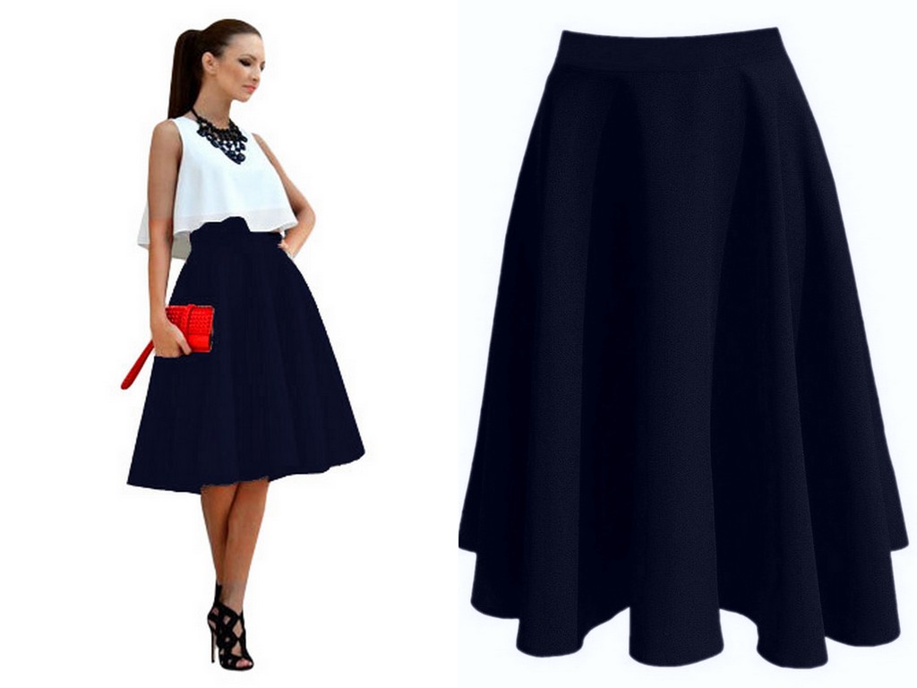 SPÓDNICA KOŁO MIDI ZIELONY ROZKLOSZOWANA 34_36_38 Wzór dominujący bez wzoru