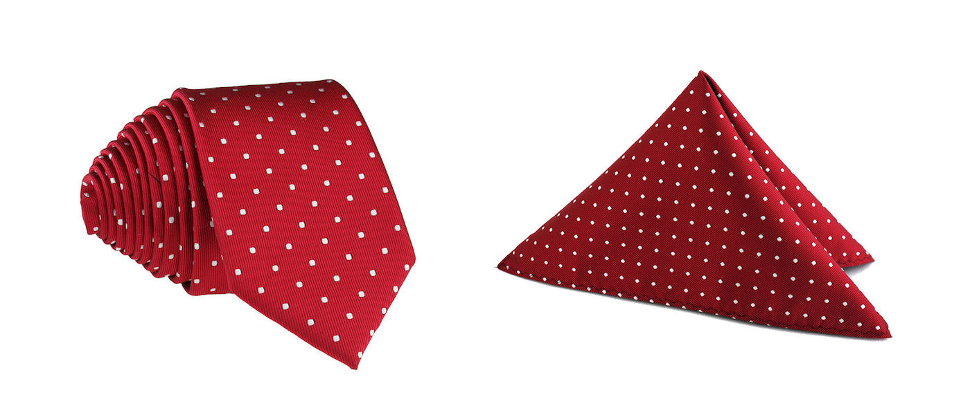 

Zestaw Krawat i Poszetka - Bordowy W Białe Kropki
