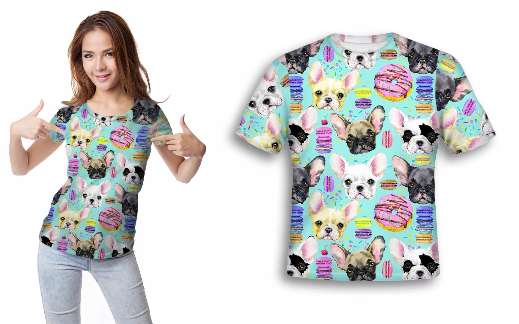 

Koszulka Fullprint T-shirt Ciastkowy Mops S Modna