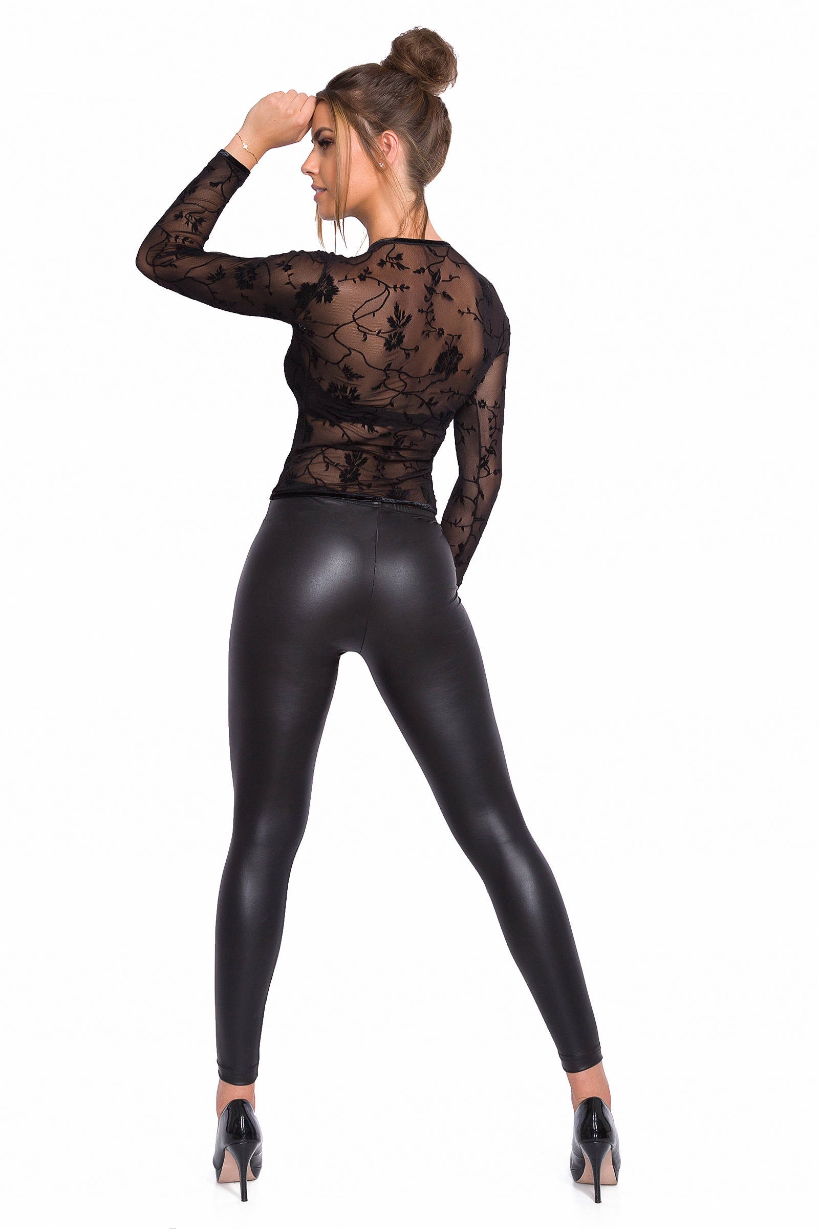 LEGGINSY LATEX MATOWE CZARNE GETRY A'LA SKÓRA L Marka inna