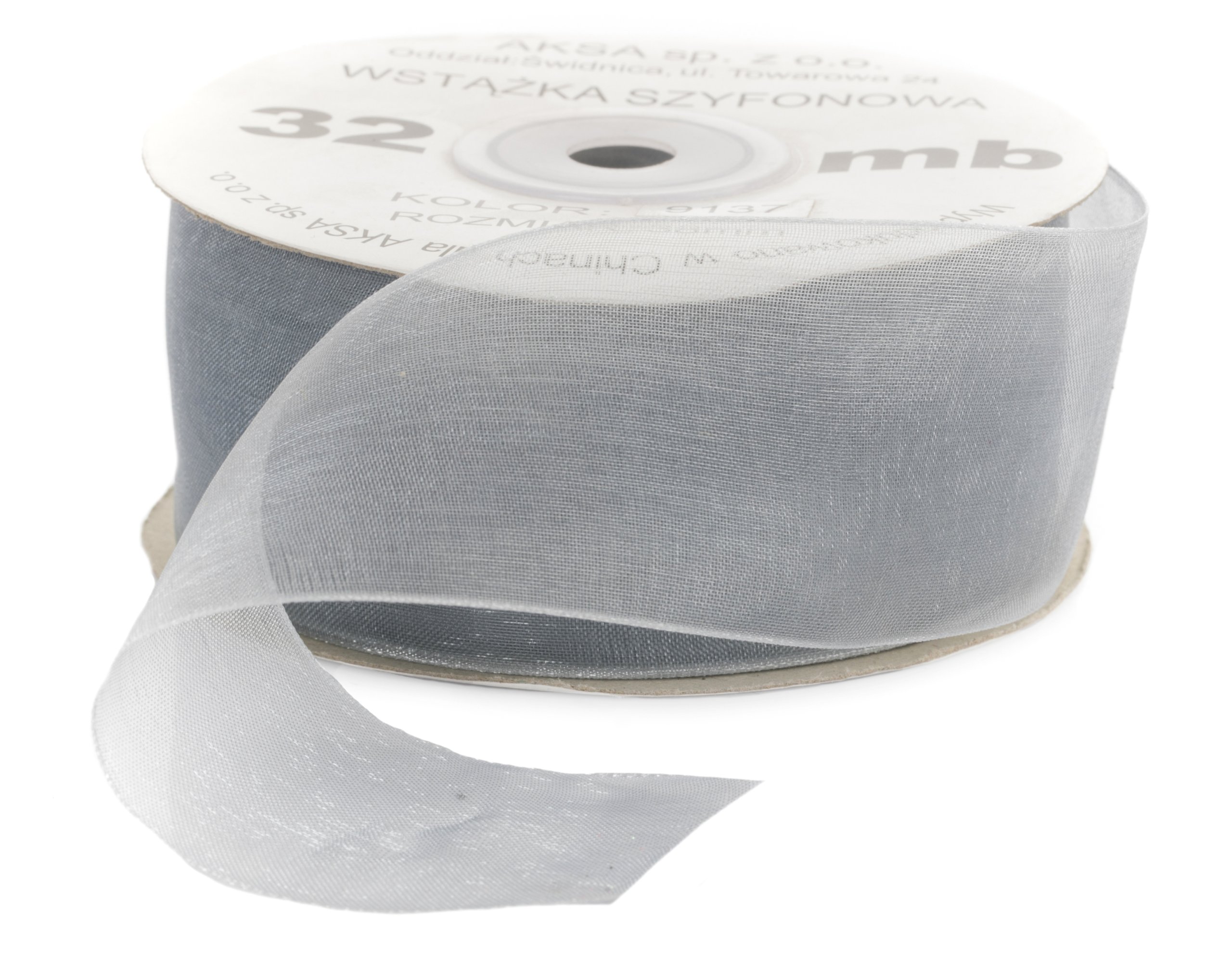

Tasiemka Szyfonowa Srebrna Wstążka 38mm 137
