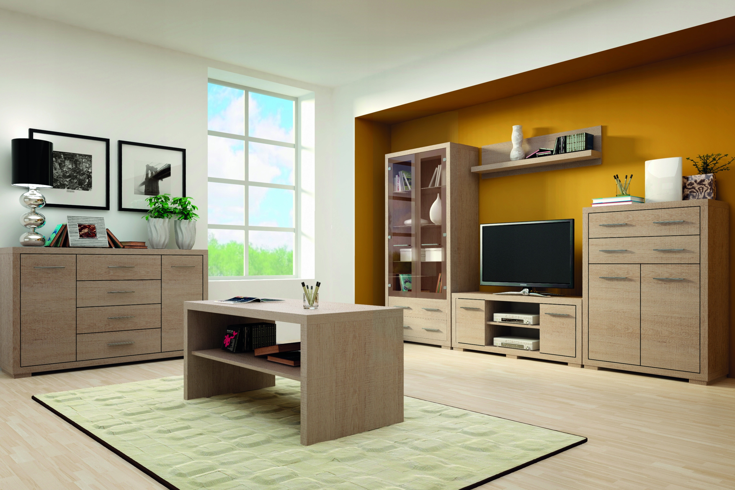 Witryna VEGAS V13 szklana z półkami i szufladami Kolor mebla wielokolorowy