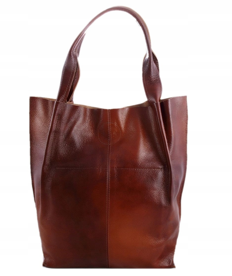 TOREBKA SKÓRZANA SHOPPER SKÓRA BRĄZOWO-RUDA Materiał dominujący skóra naturalna