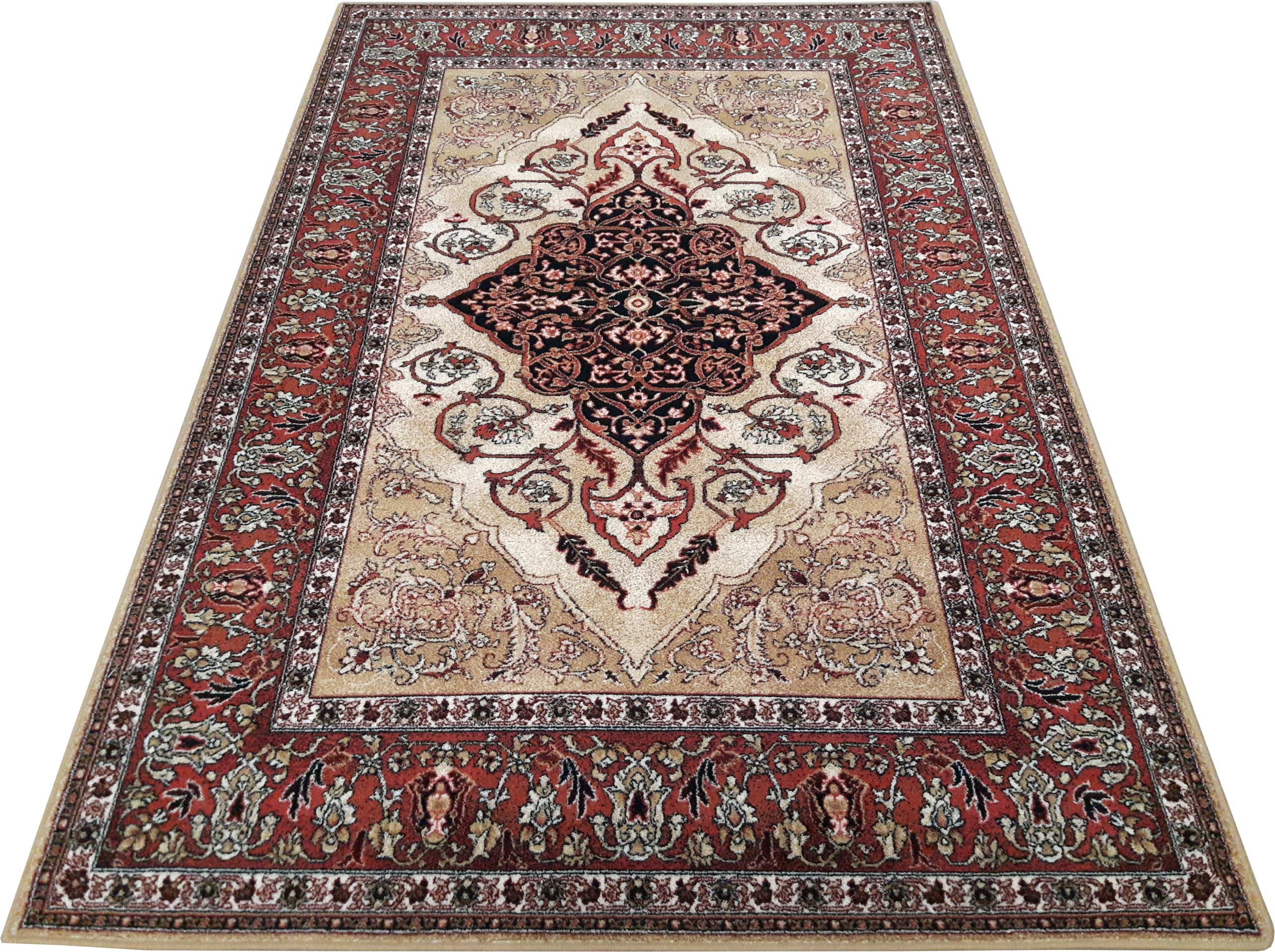 Dywan wełniany 100% Isfahan Leyla 133x180 bursztyn beżowy klasyczny rozeta