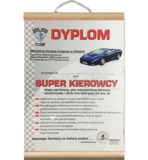 

Dyplom Kierowcy śmieszny prawo jazdy