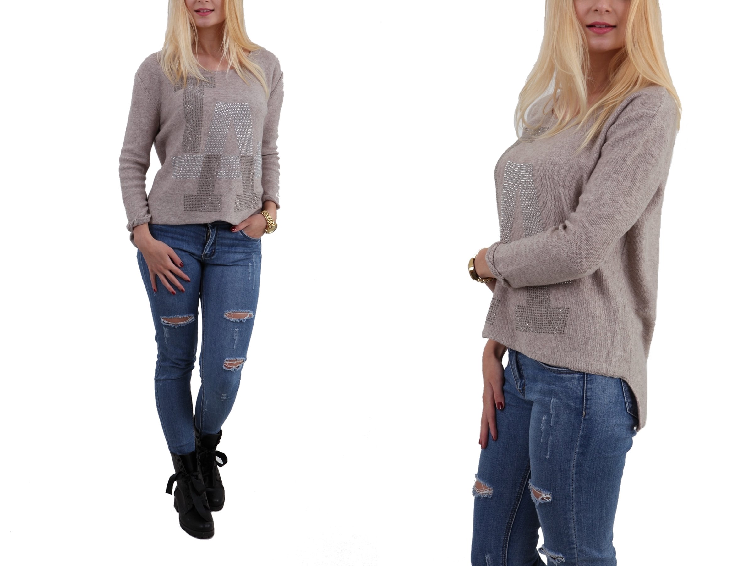 

Modny Sweter Luźny Fason Aplikacja Dżety
