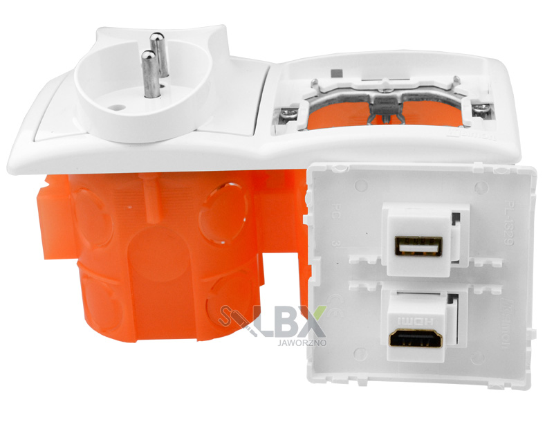 Gniazdo ścienne podtynkowe 1 USB 1 HDMI 2x 230V Kod producenta 1USB 1HDMI 2x230V białe