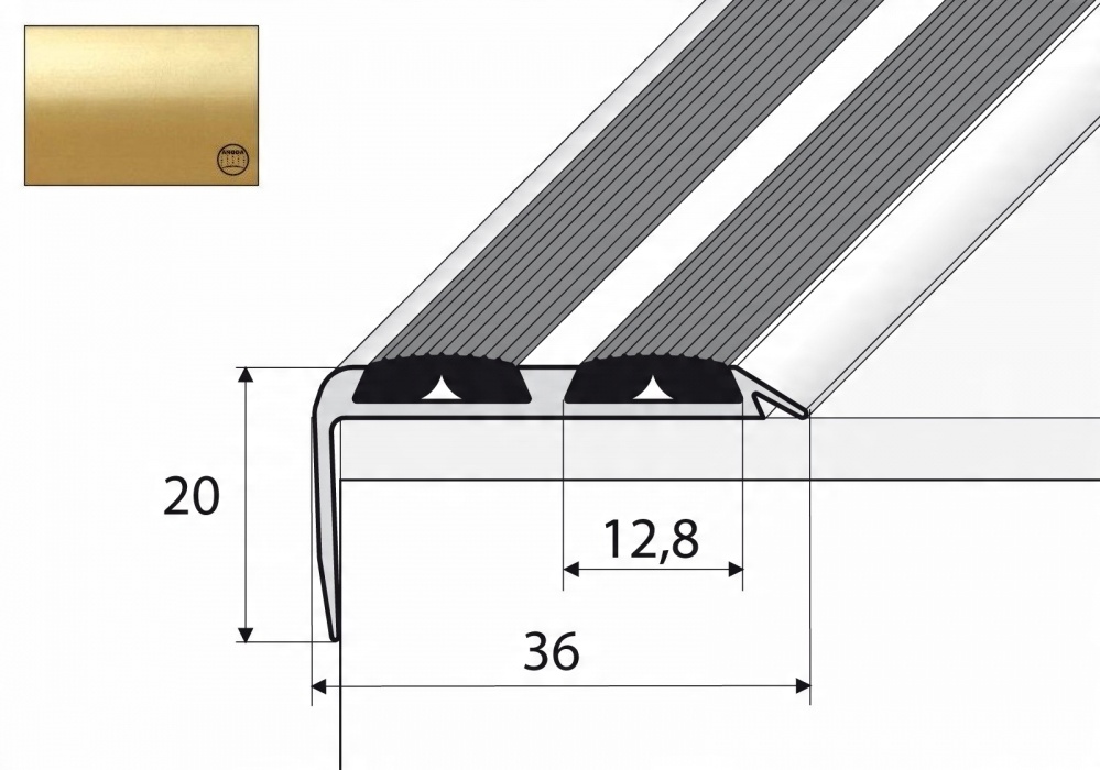 

Listwa schodowa A37N antypoślizgowa 180cm Złoto