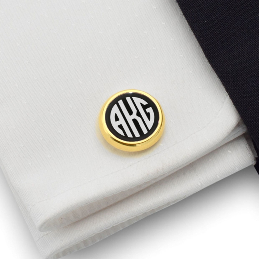 

Złote Spinki do mankietów z monogramem na Onyksie