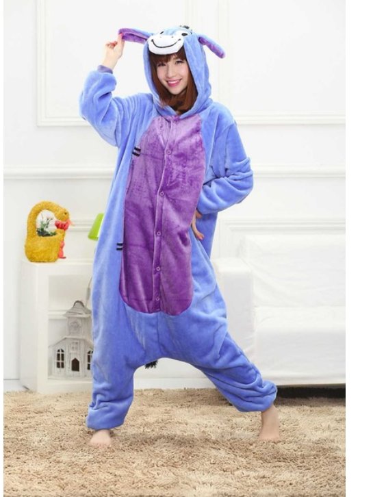 PIŻAMA ZWIERZĘTA JEDNOCZĘŚCIOWA OSIOŁEK KŁAPOUCHY Dekolt okrągły