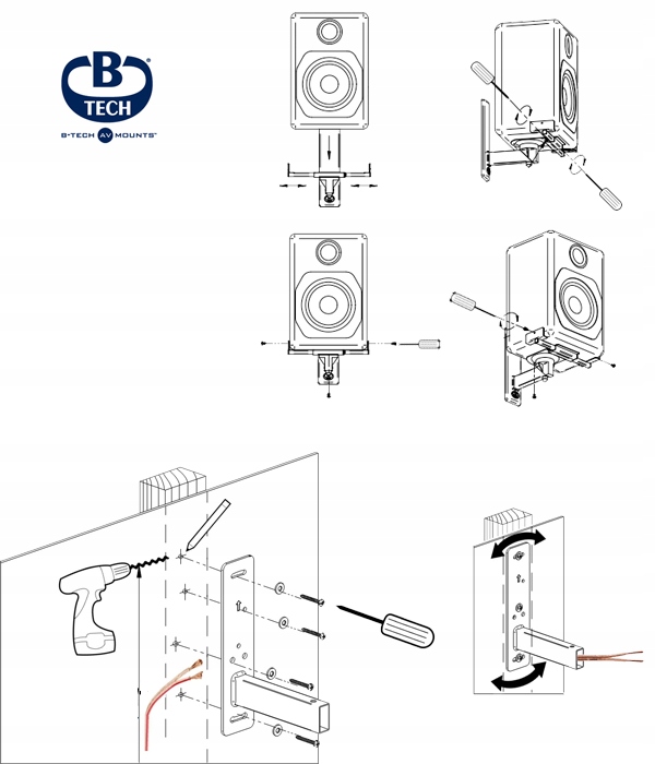 UCHWYTY DO GŁOŚNIKÓW B-TECH BT77 CZARNY (PARA) Szerokość produktu 29 cm