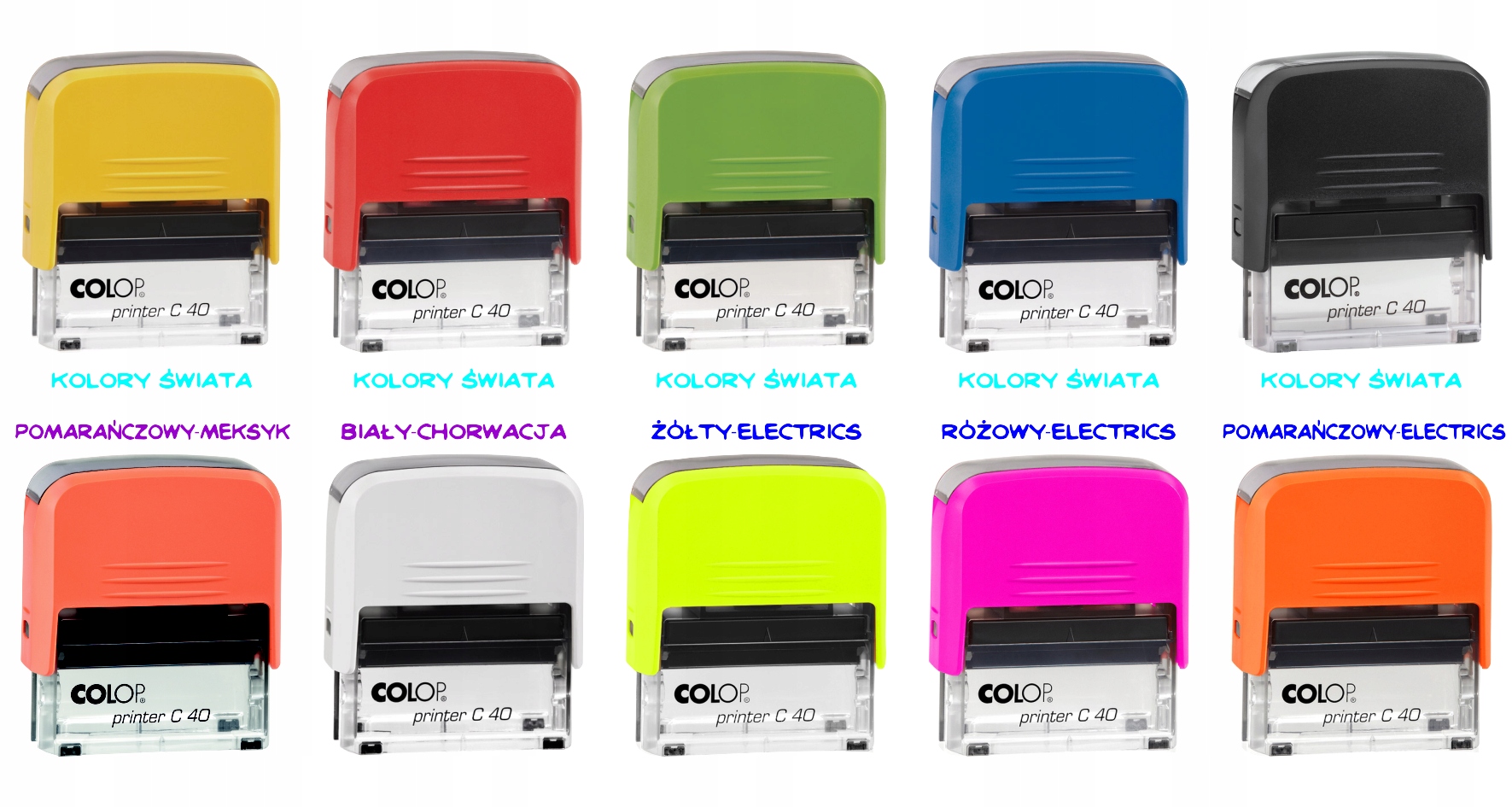 Pieczątka Colop C40 k. świata+ gumka KONIEC SERII Liczba wersów 7-8 wersów