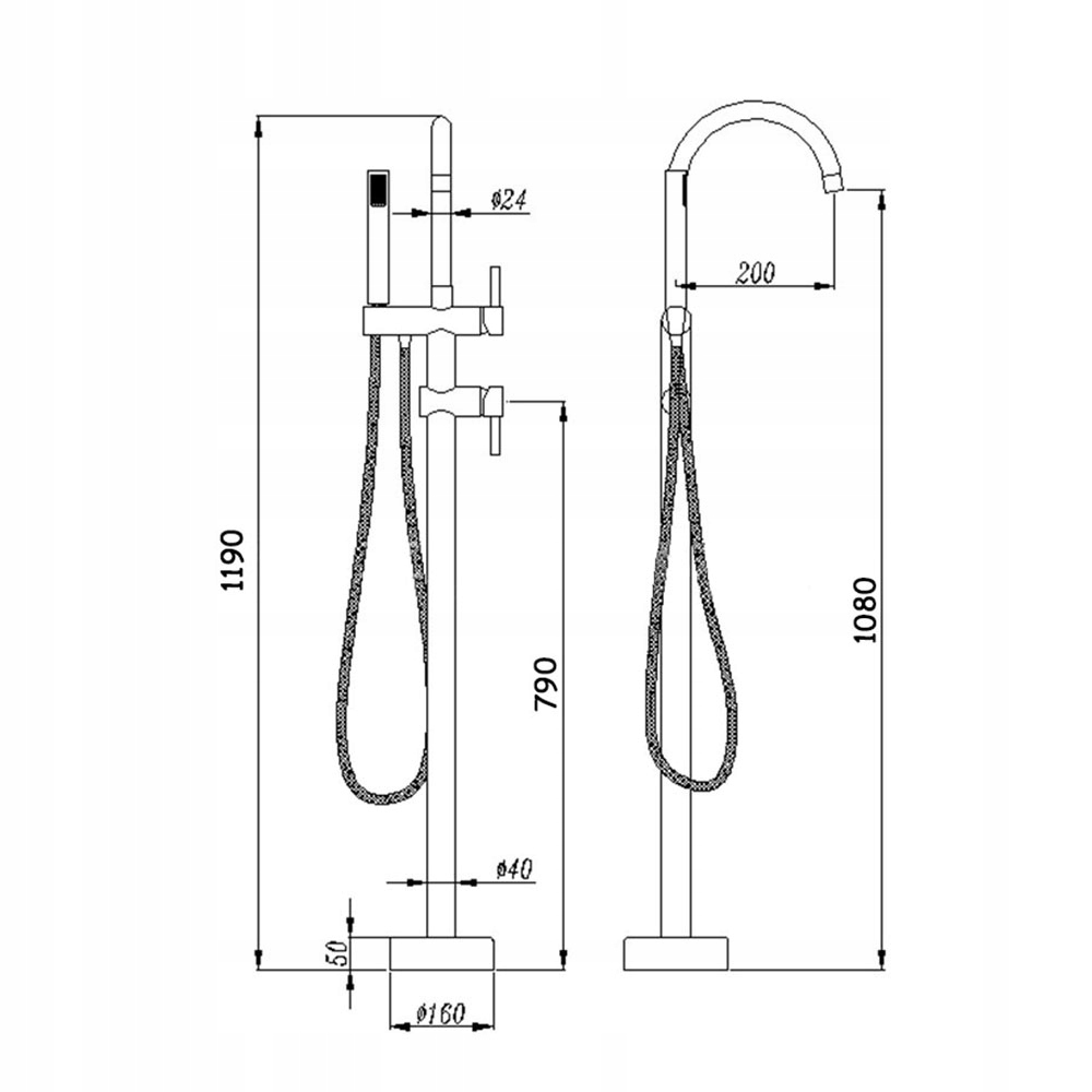 BATERIA WANNOWA PODŁOGOWA STOJĄCA CZARNA ROYAL Linia CARO