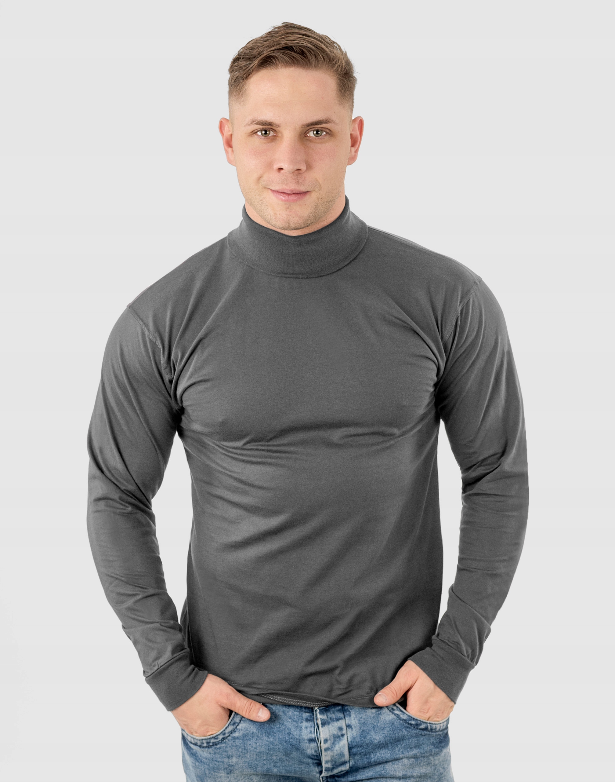 Elegancki Sweter Golf Męski Golfy WXM r L stalowy Materiał dominujący bawełna