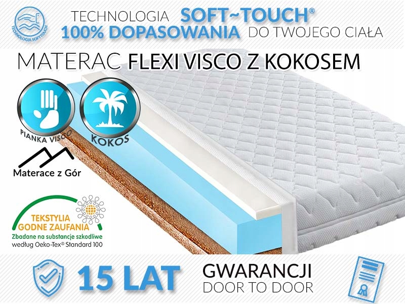 70X120 MIĘKKI MATERAC Z KOKOSEM 25CM PIANKA LENIWA Marka Polska Jakość
