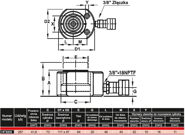 CYLINDER SIŁOWNIK PŁASKI HYDRAULICZNY 30 T 700BAR Marka inna