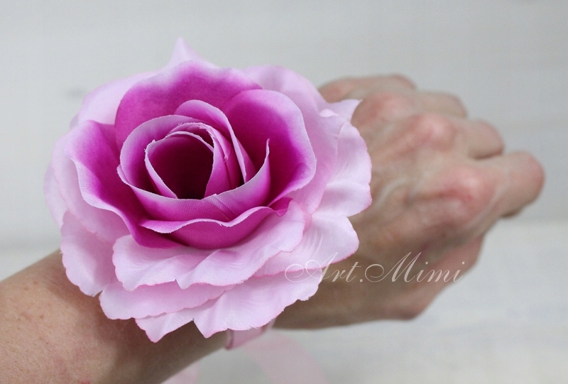 Róża na rękę kotylion RÓŻOWY studniówka bal Marka Art. Mimi