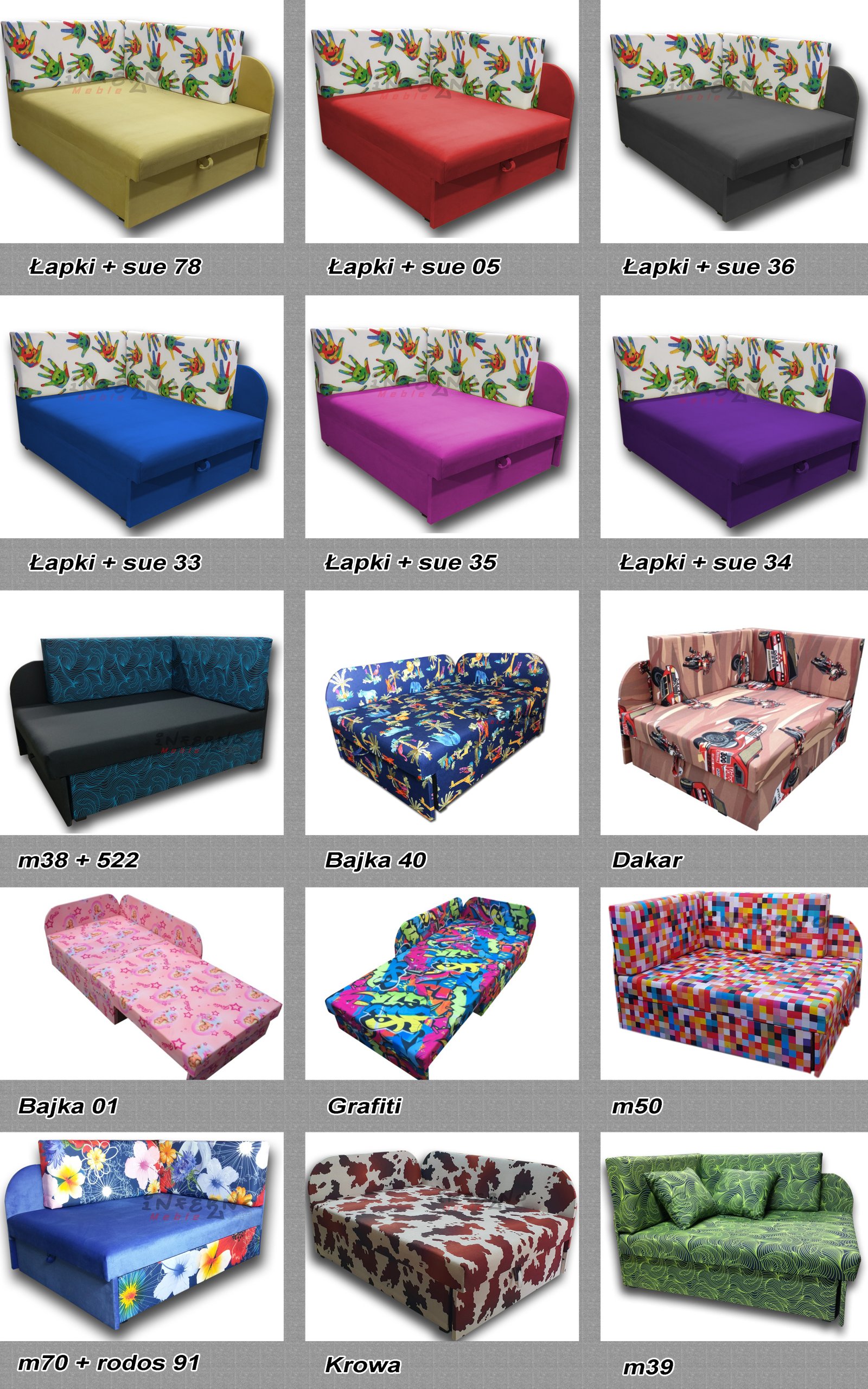 Narożnik dziecięcy, łóżko, KUBUŚ, dużo WZORÓW! Kolor wielokolorowy