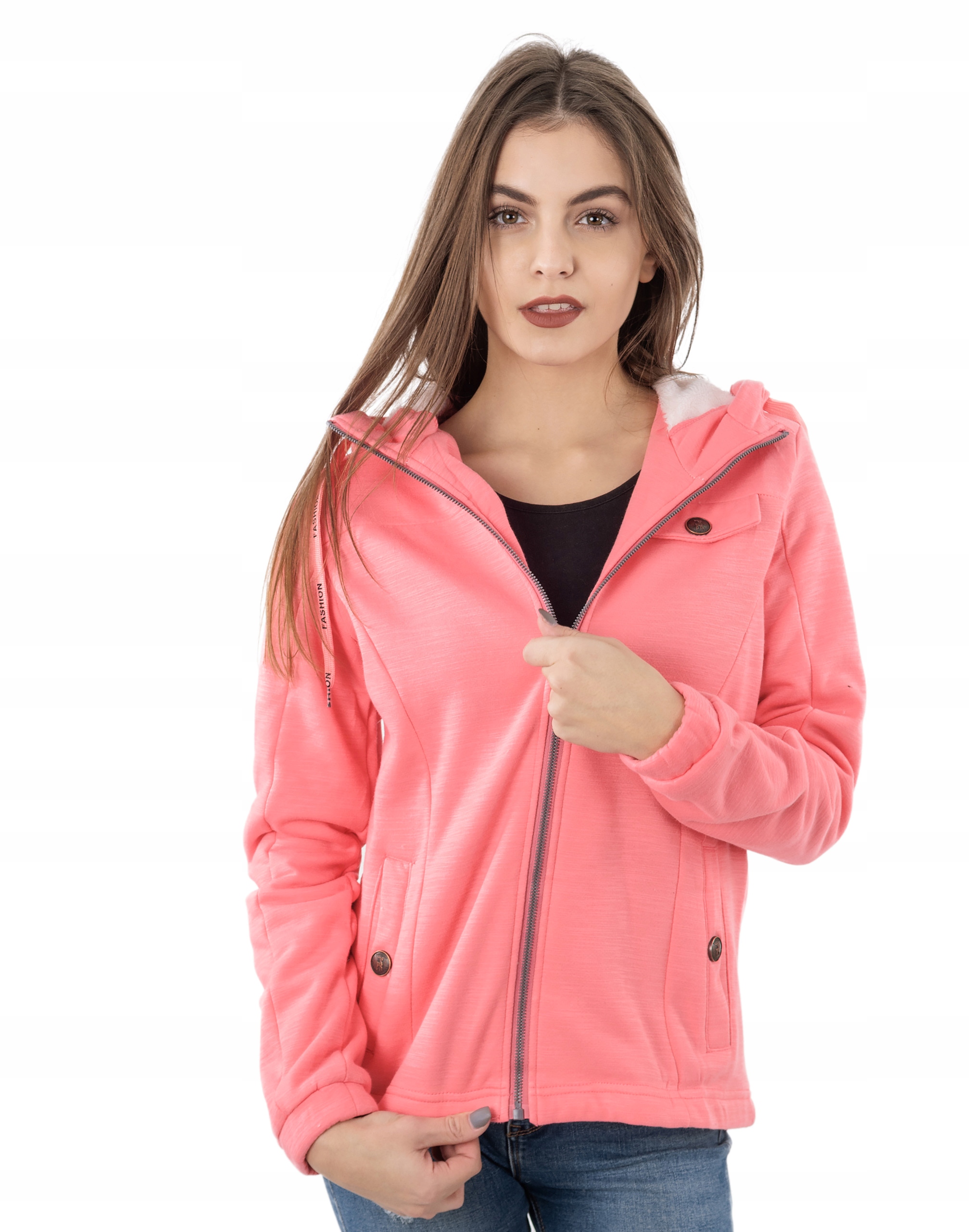 

Bluza Damska Ocieplana Futerkiem 57862 r XXL koral