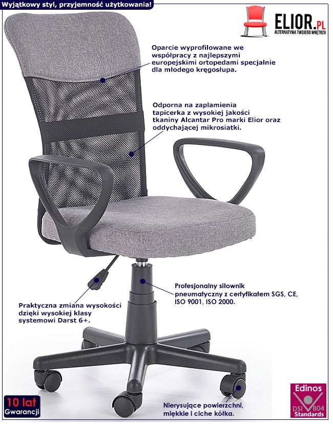 WENTYLOWANY FOTEL = OBROTOWY DLA DZIECKA DO BIURKA Kod producenta HQ478