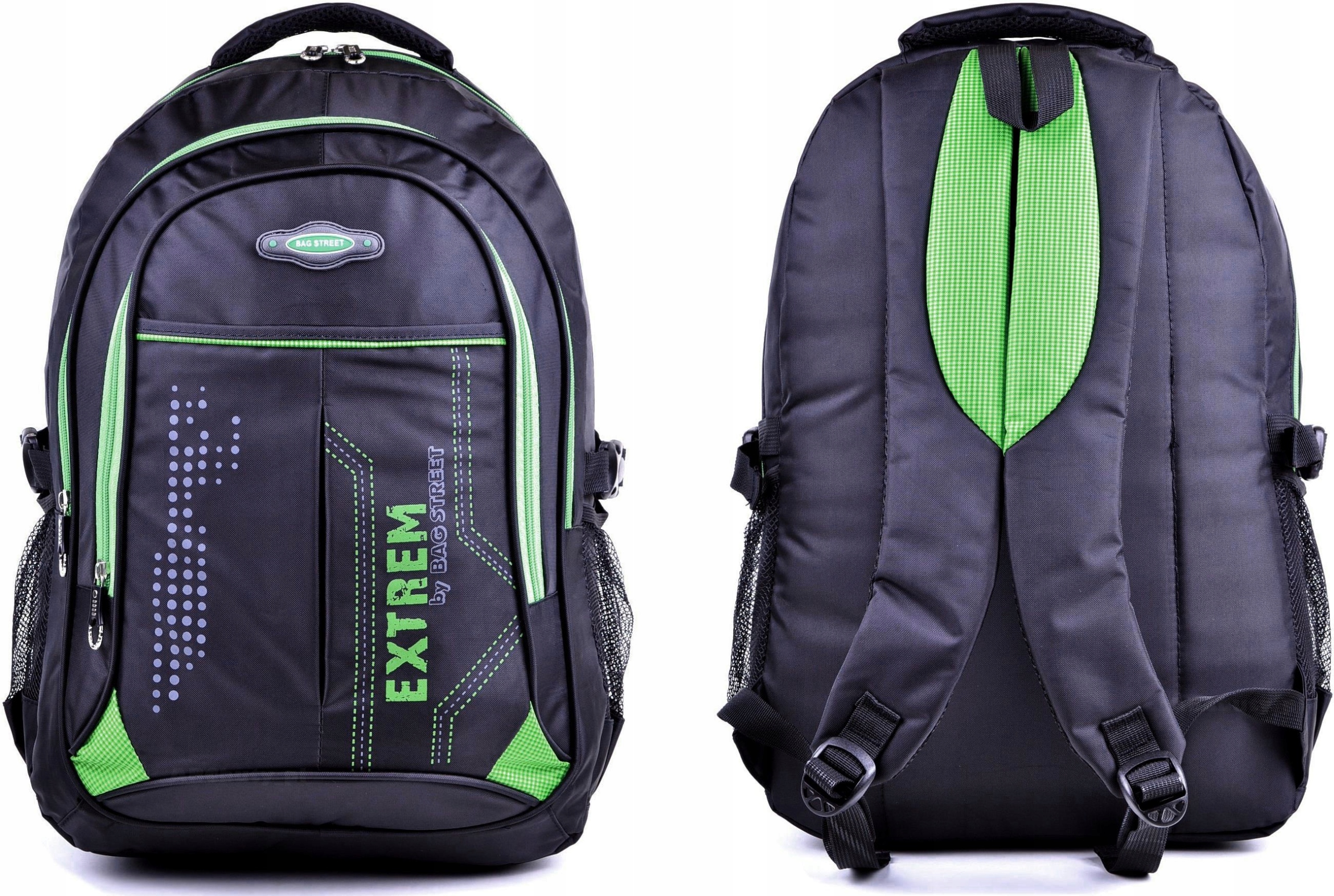 Pevný pánský Batoh černý Zelený studentský Školní taška Bag Street Extrem