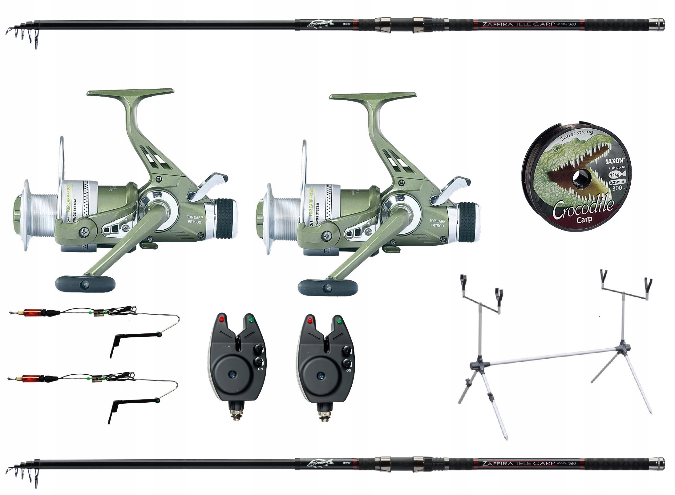 Zestaw Karpiowy 2x Wędka 2x Kołowrotek Żyłka Jaxon