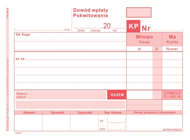 

401-5 Kp Dowód Wpłaty Kasowe Bankowe Druki A6 80K