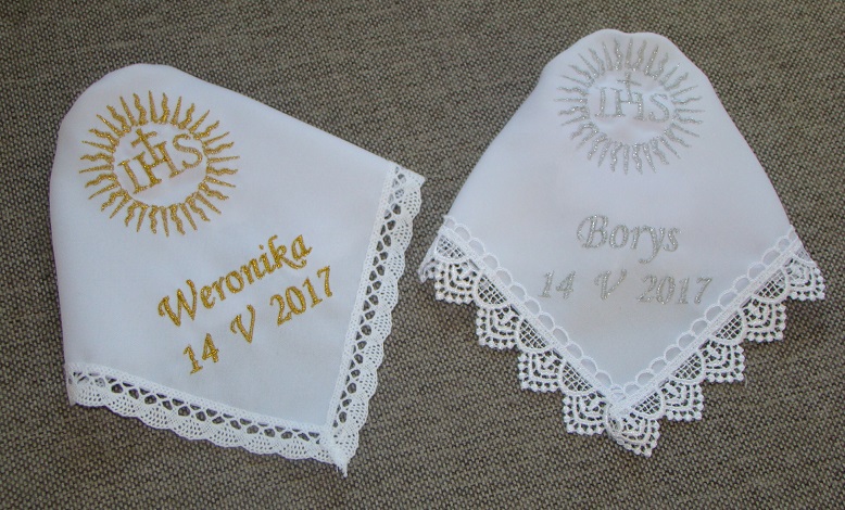 Chusta STROIK do Komunii świętej - haft imię+data Długość 20 cm
