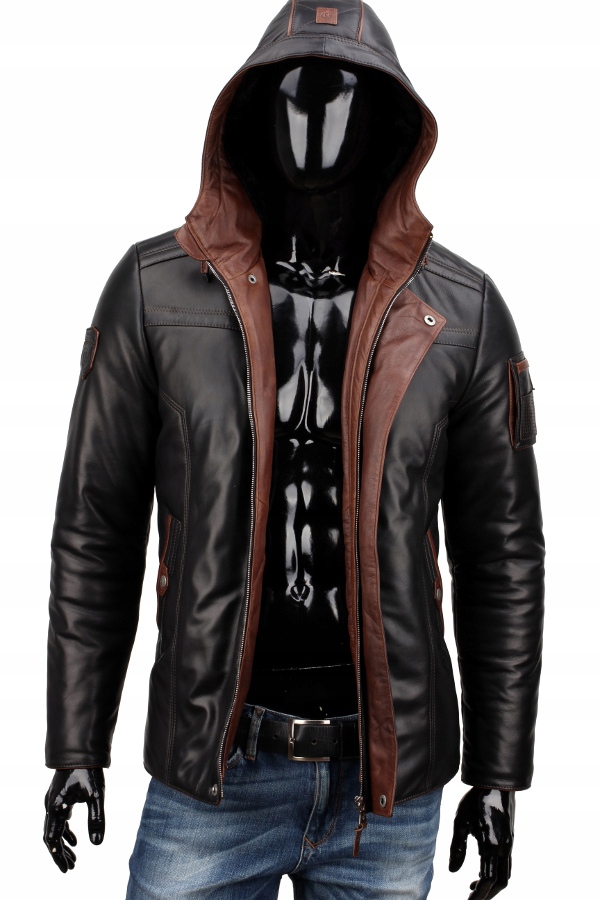 EKSKLUZYWNA Ciepła Kurtka Skórzana Męska z kapturem DORJAN AMD450 XXL Rozmiar XXL