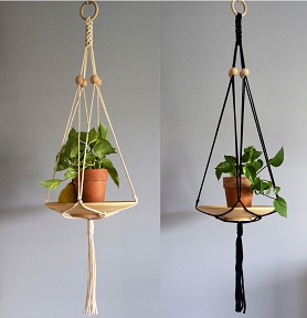 Kwietnik makrama wiszący z tacą- Naturalny Wysokość maksymalna 100 cm