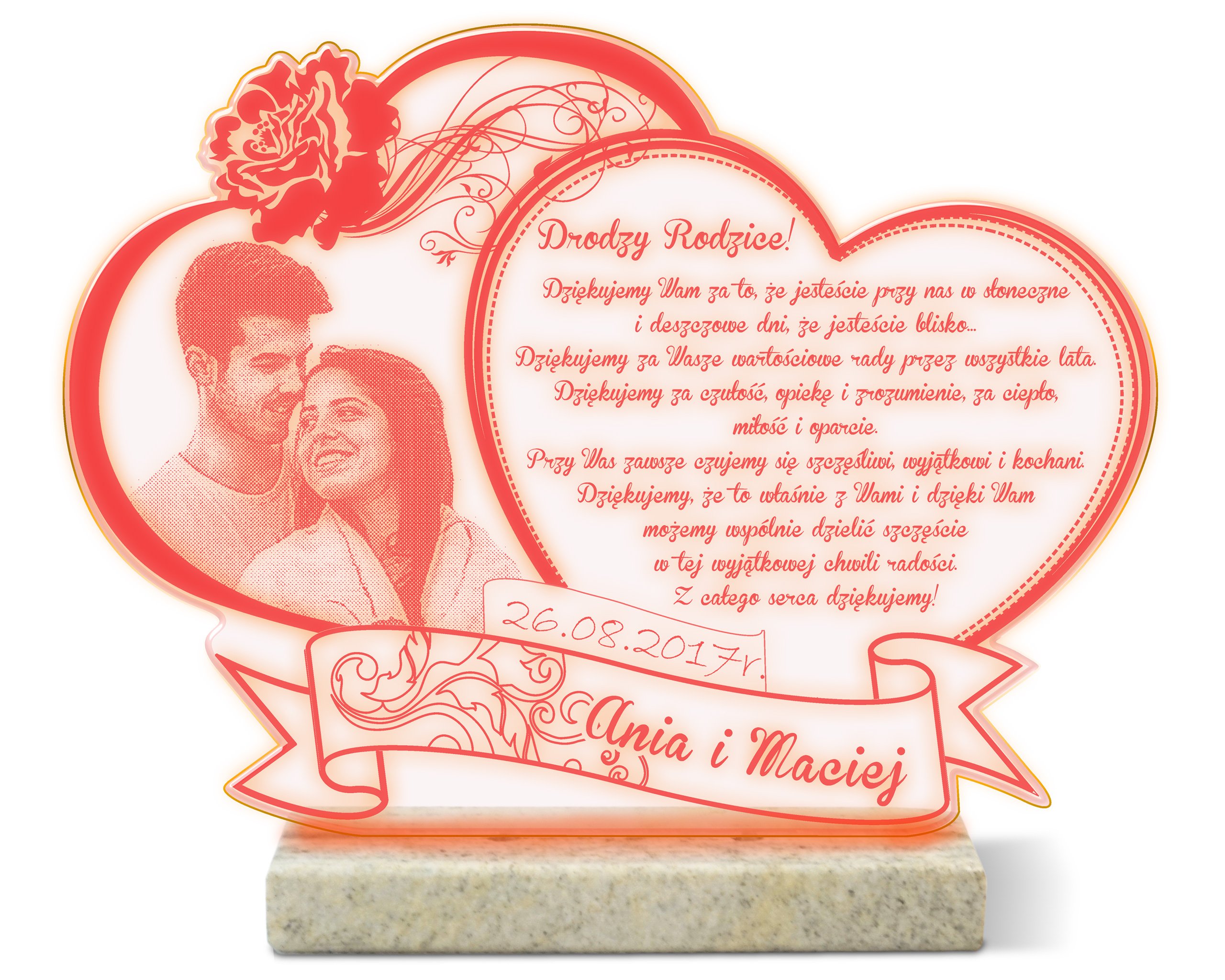 

Ślub Podziękowania dla rodziców Statuetka Led foto