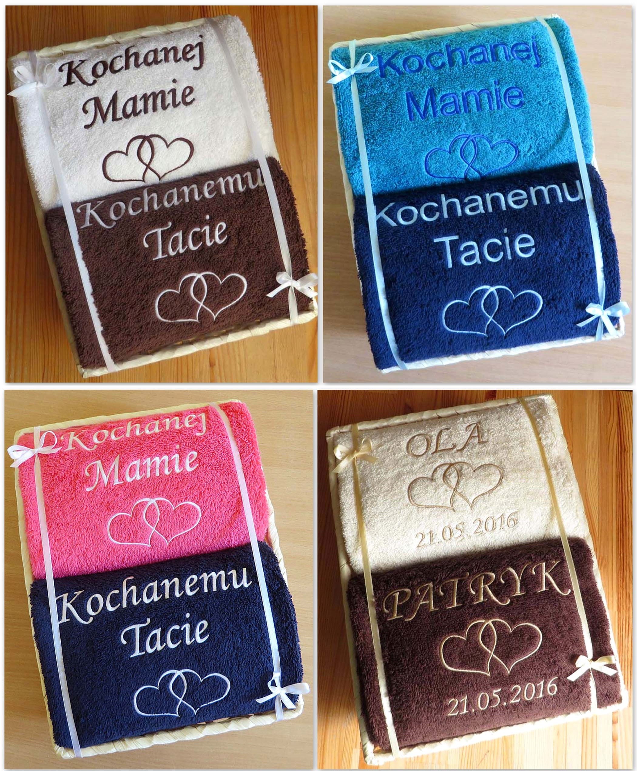 Ręczniki z HAFT w KOSZU kosz PREZENT ślub rocznica Gramatura ręcznika 510 - 600 GSM