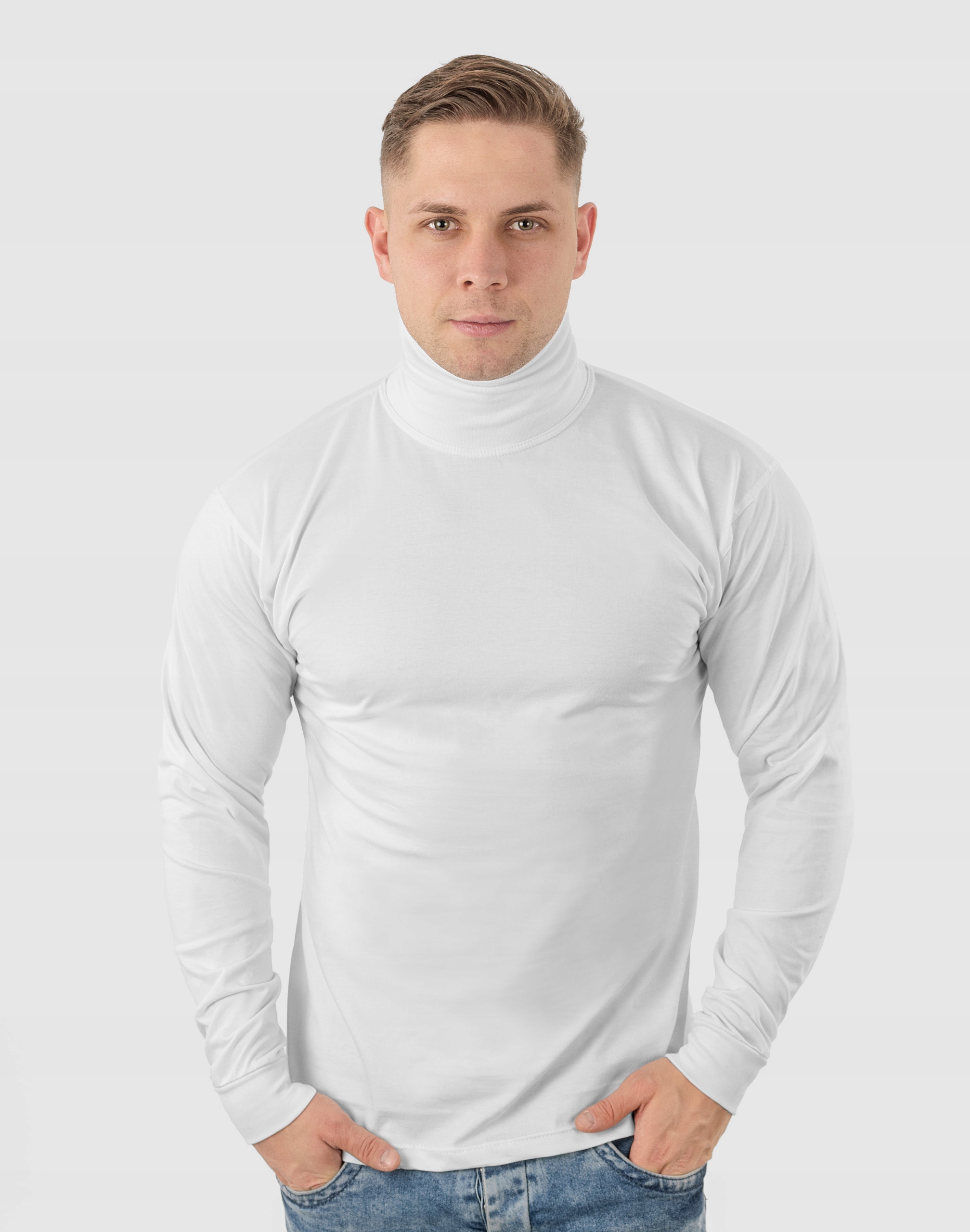 Elegancki Sweter Golf Męski Golfy WXM r 5XL biały Rozmiar 5XL