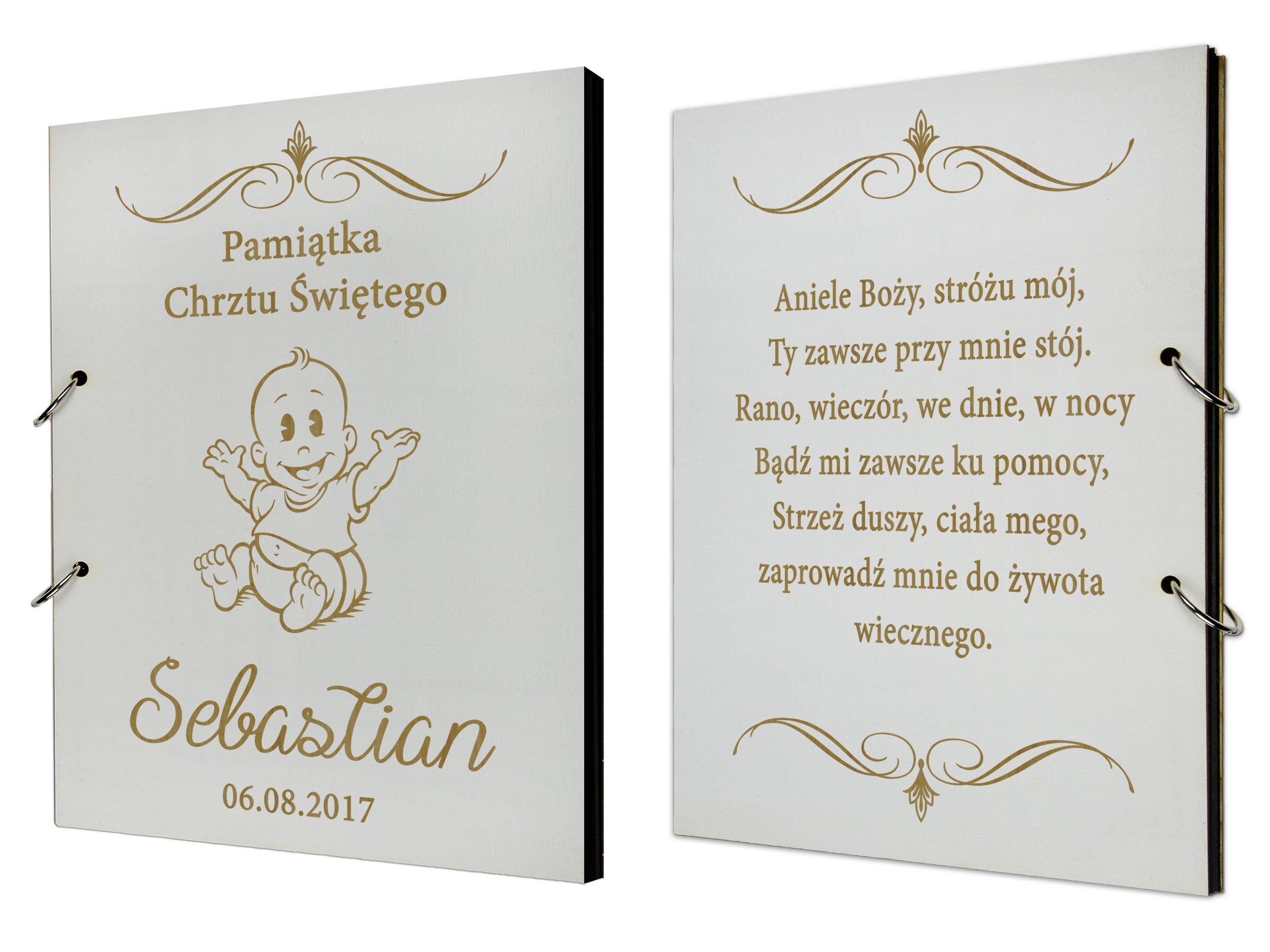 

Biały Drewniany Album Na Chrzest Dedykacja Wzory