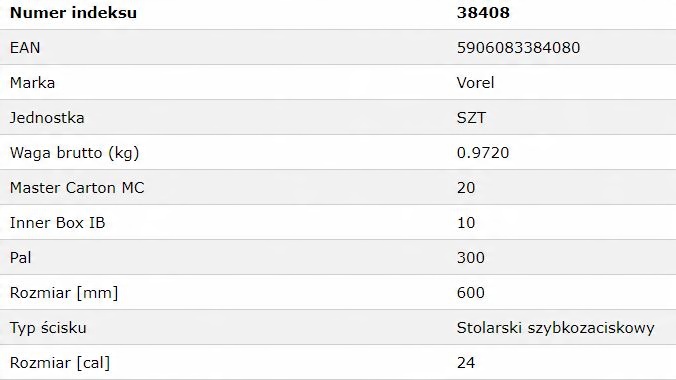 Зажим с функцией выталкивания 600 мм 38408 Марка Vorel