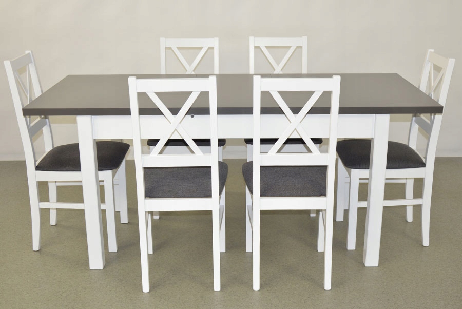 BIAŁO SZARY zestaw Rozkładany stół i 6 krzeseł Marka Sigma