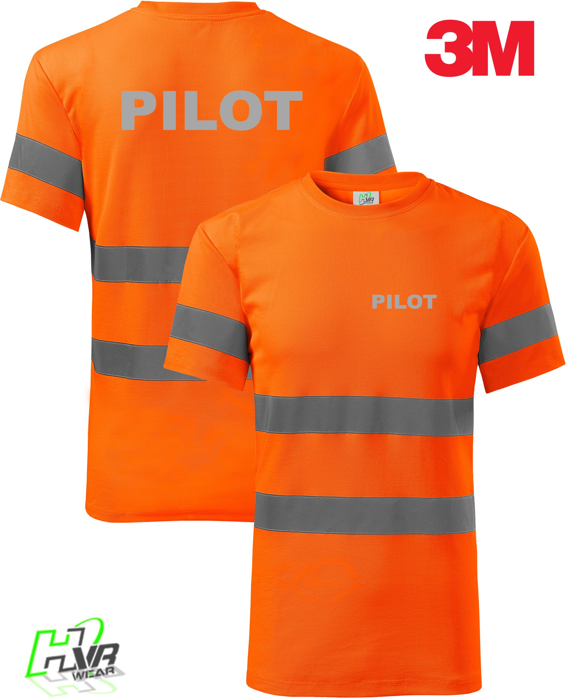 WIDOCZNA ODBLASKOWA KOSZULKA POMARAŃCZOWA wz PILOT Model Koszulka odblaskowa z nadrukiem PILOT