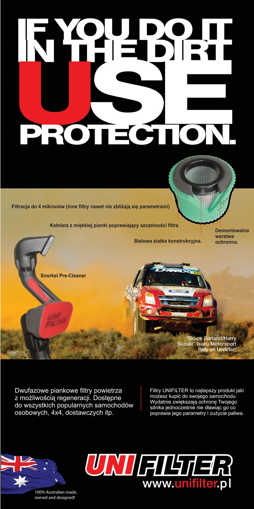 UNIFILTER SNORKEL FILTR WSTĘPNY PRECLEAN 44 Typ samochodu 4x4/SUV Samochody osobowe