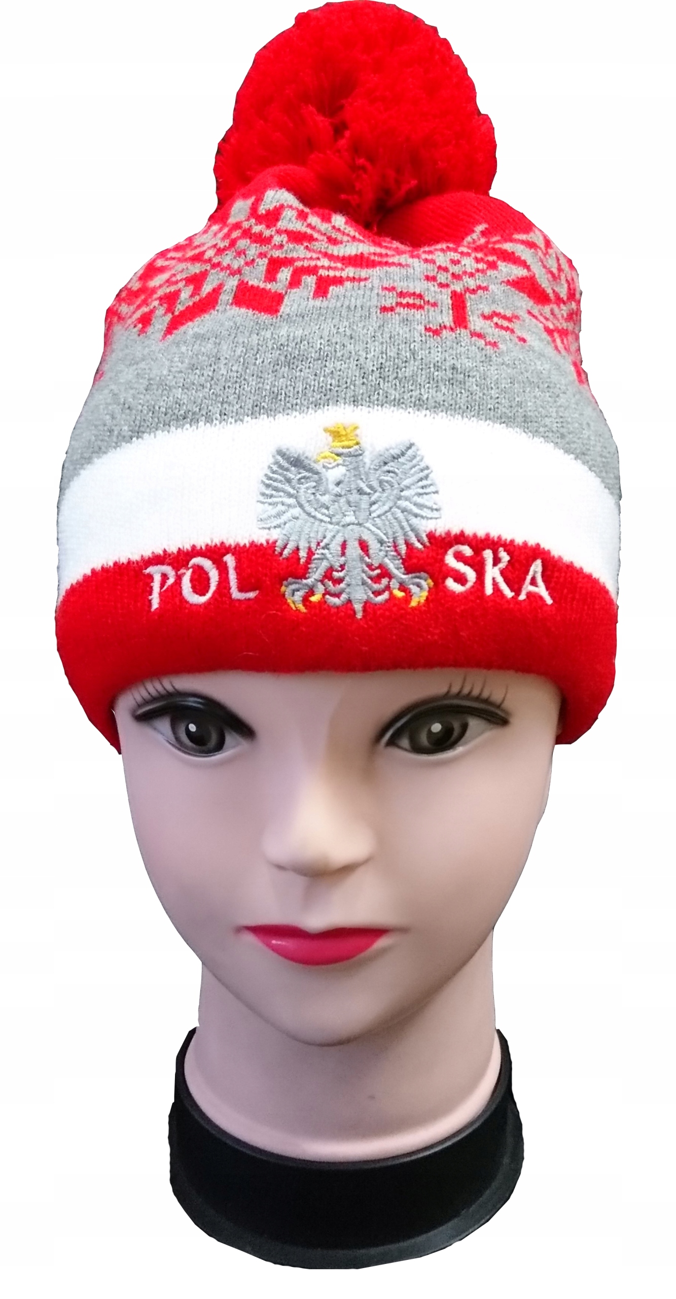 Czapka zimowa kibica Polski z haftem i pomponem na polarze