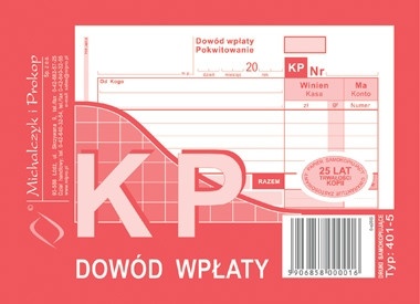 

Druk Kp A6 Typ 401-5 dowód wpłaty kasa przyjmie