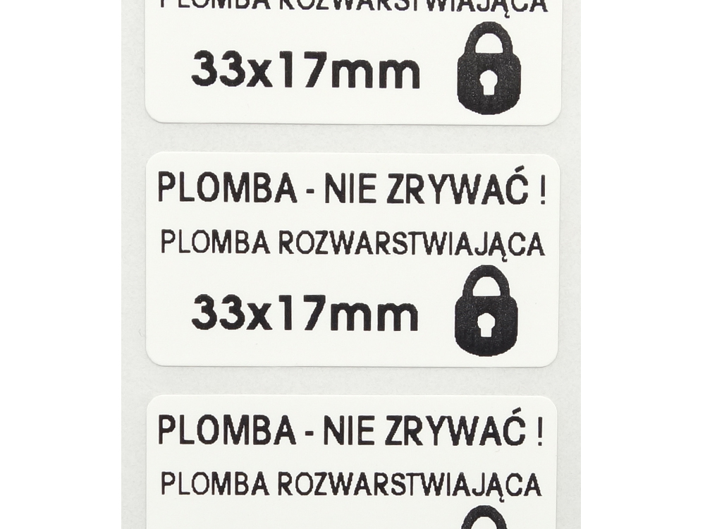 PLOMBY GWARANCYJNE Folia RZW 33x17 1000 szt. Waga produktu z opakowaniem jednostkowym 0.5 kg