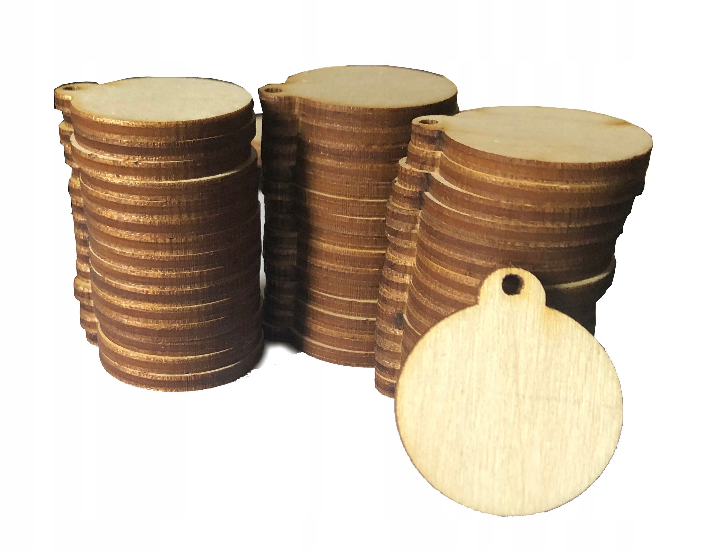 50x szlifowana Bombka Drewniana Medal Sklejka Zawieszka 5cm 50szt