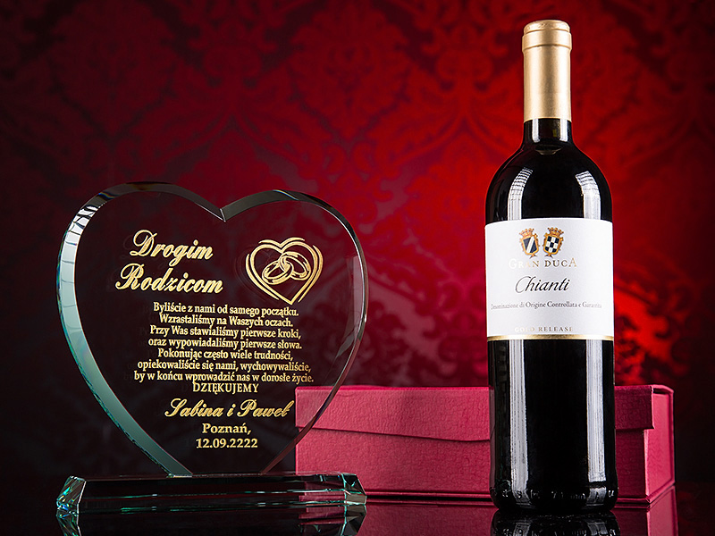 Podziękowania dla rodziców SERCE 20cm ZŁOTO GRAWER Rodzaj pudełko